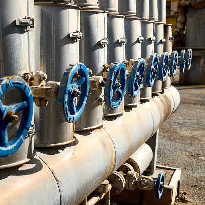 Blue industrial handwheels of valve