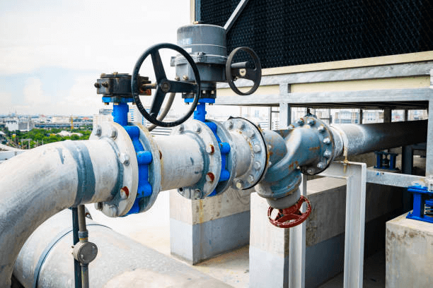 Open or close valve of cooling tower butterfly valve beside of cooling Tower
