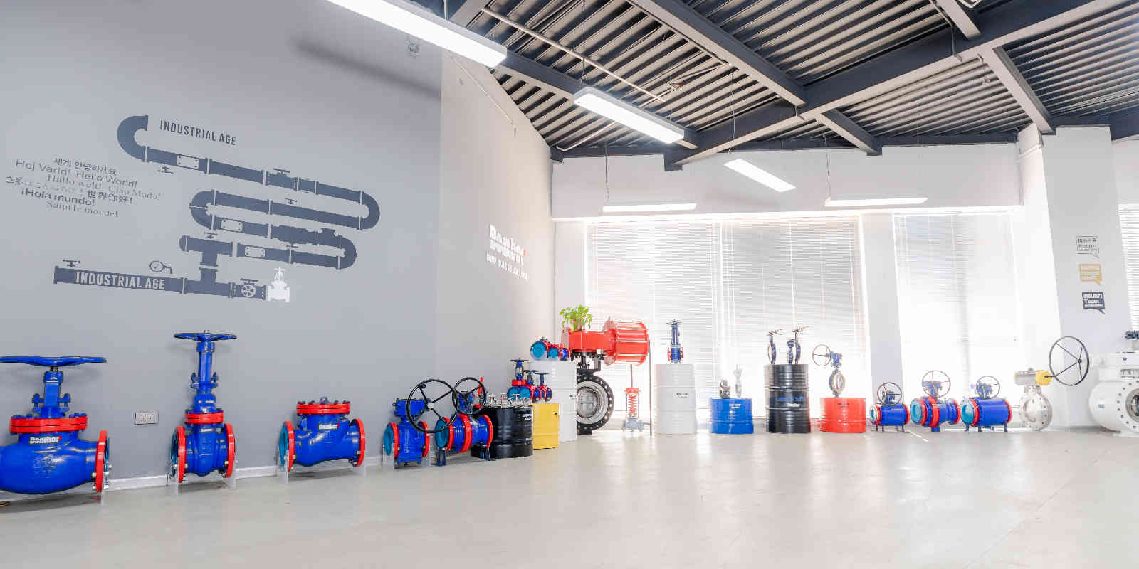 Dombors showroom with the different types of valves the offer