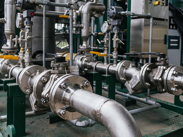 Industrieanlagen mit Rohrleitungen und Armaturen